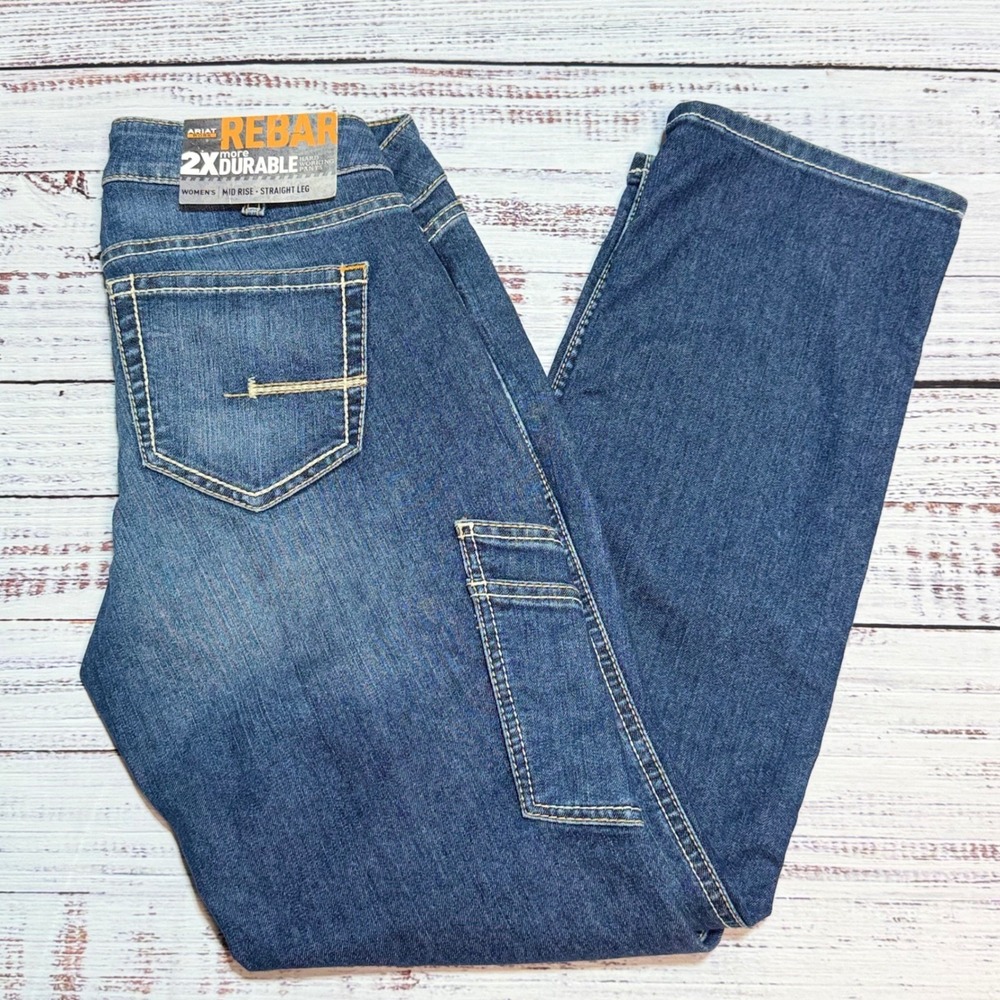 Ariat Rebar Work Jeans 29S Mid Rise Straight Leg Durable Blue Denim Utility Pant